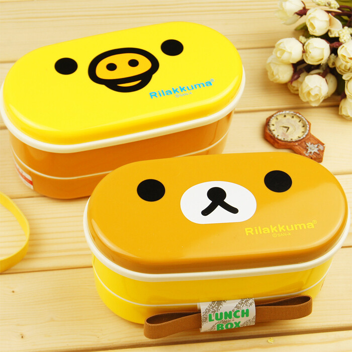 淘淘龙★日单rilakkuma轻松熊可爱塑料便当盒|保鲜盒|微波炉饭盒