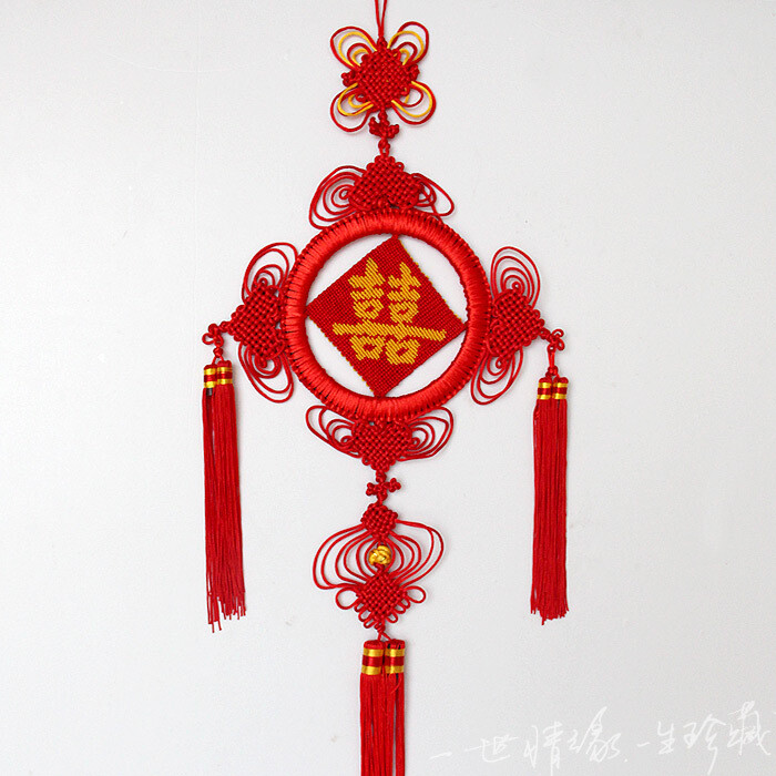 胶圈喜挂件喜字同心结喜庆喜字中国结婚房挂饰布置双喜装饰