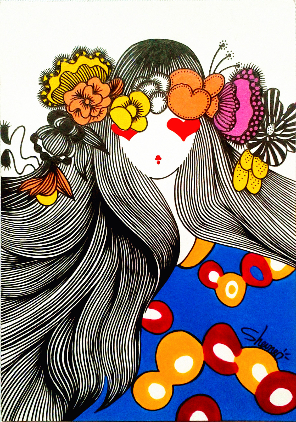 戴花环的女孩纸·颜(4#柠檬的手绘插画