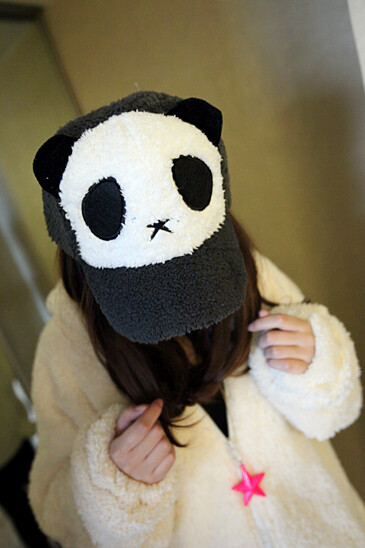 蝇蝇可爱毛熊猫帽子