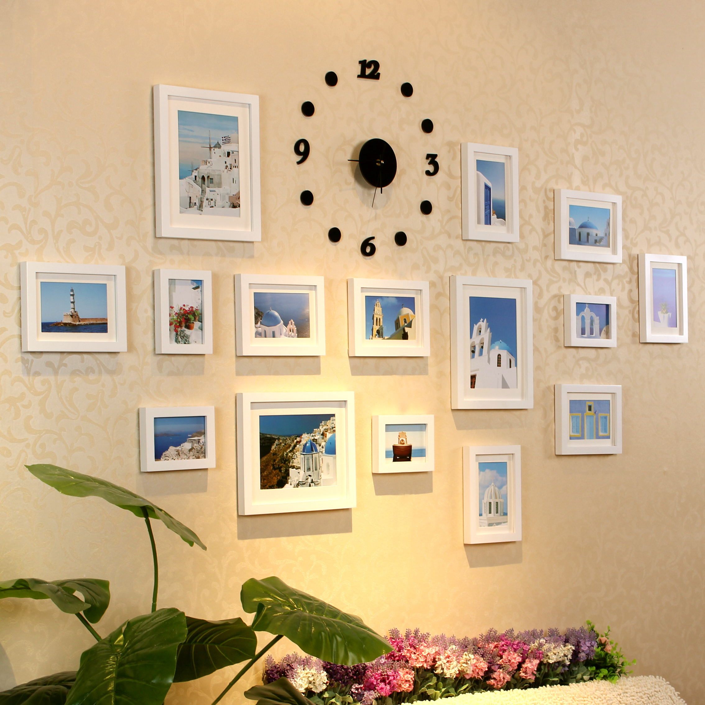 实木相框墙相片墙创意组合框钟表组合照片墙送蓝丁胶