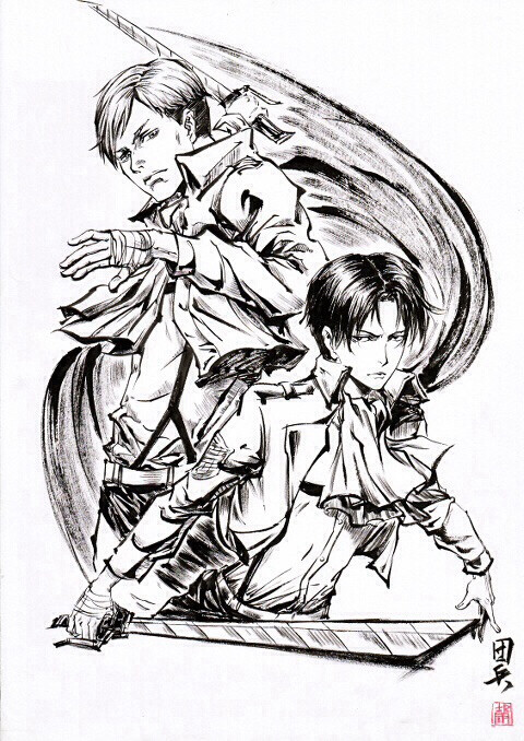 「进击的巨人」『进撃の巨人』团兵 黑白手绘 pixiv原创