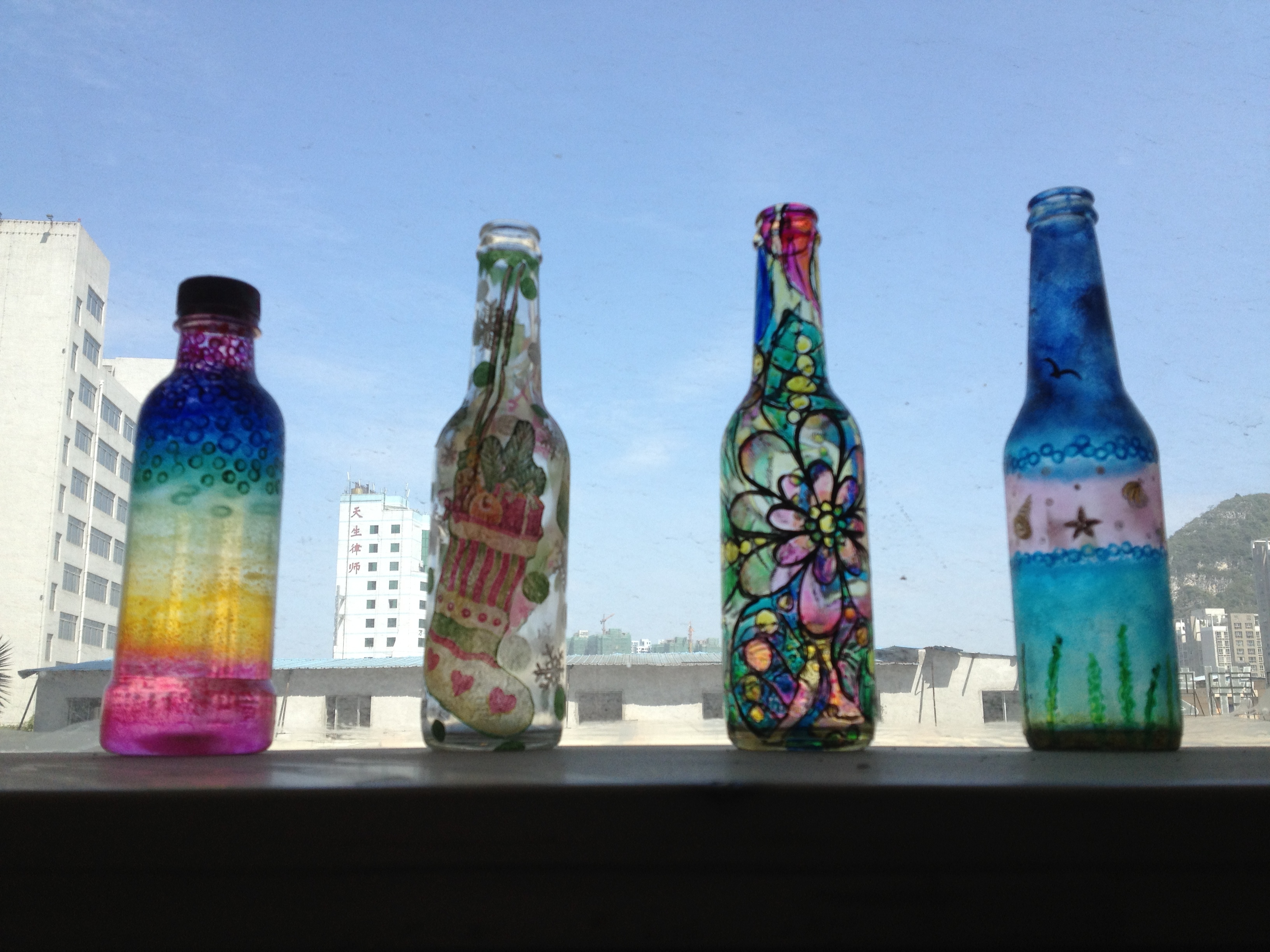 彩绘玻璃瓶子图案图片