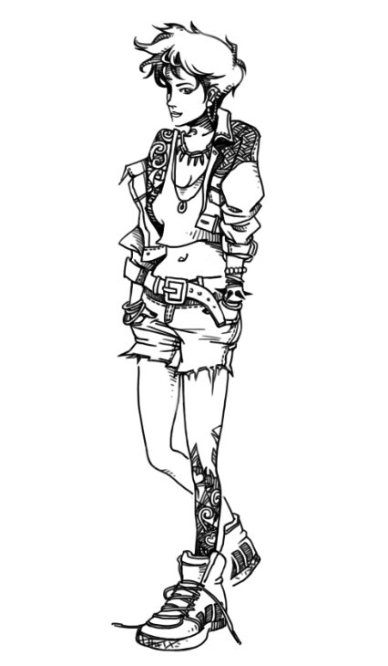 线条,插画,黑头,动漫,手绘,欧美,朋克,人物设计,女