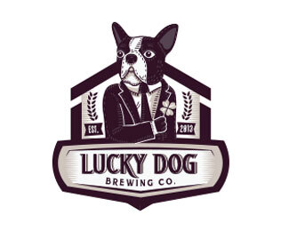 lucky dog的这款logo以一只狗为主题,在表现形式上将其拟人化,给他