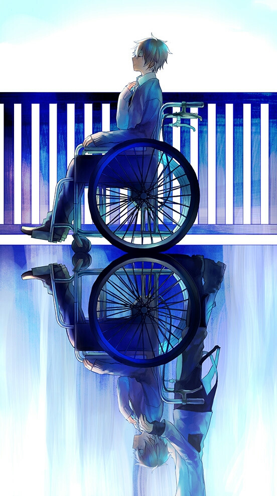 pixiv41891131 图文无关 失去行走能力少年平静地端坐在轮椅上,淡淡的