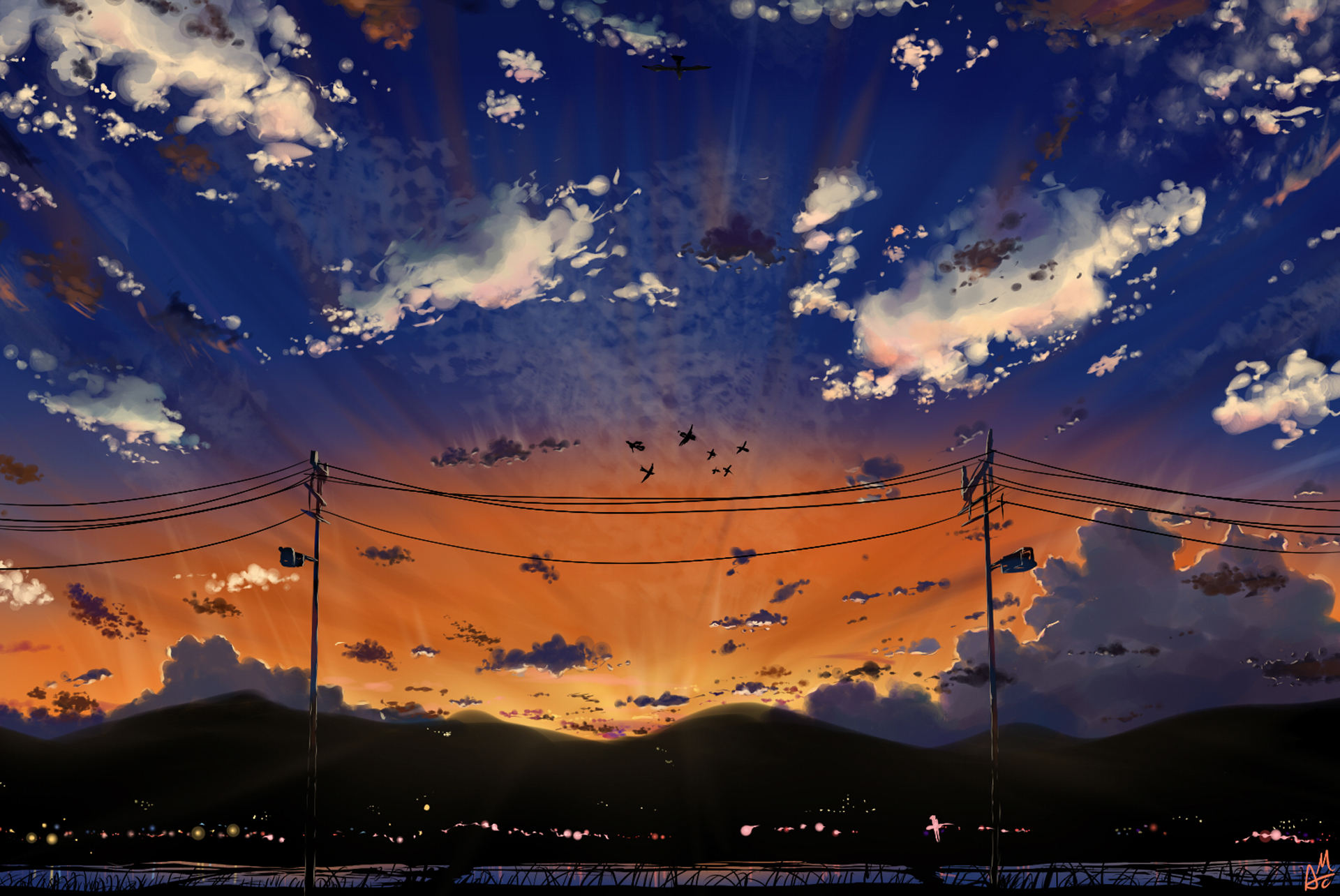 傍晚的天空插画图片