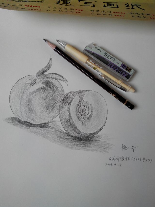 素描静物桃子的画法图片