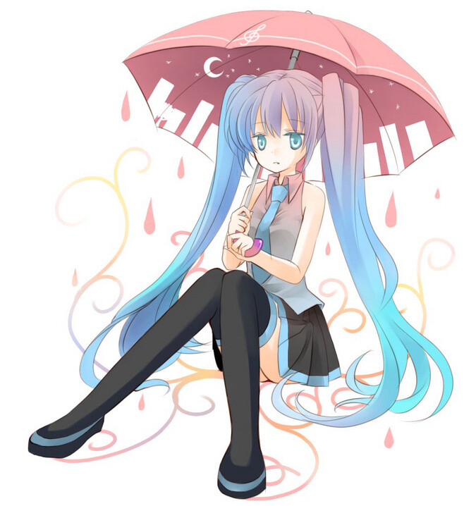 ame p站 二次元 插画 少女 头像 手绘 壁纸 初音未来 miku 伞