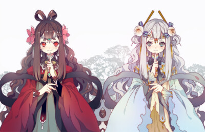 p站 二次元 插画 少女 头像 原创 双子 萌 人物设定 古风 画师:みえこ