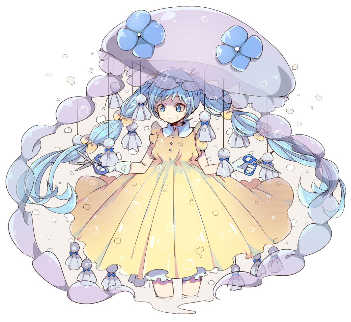 p站 二次元 插画 少女 头像 手绘 壁纸 初音未来 miku 水母 伞
