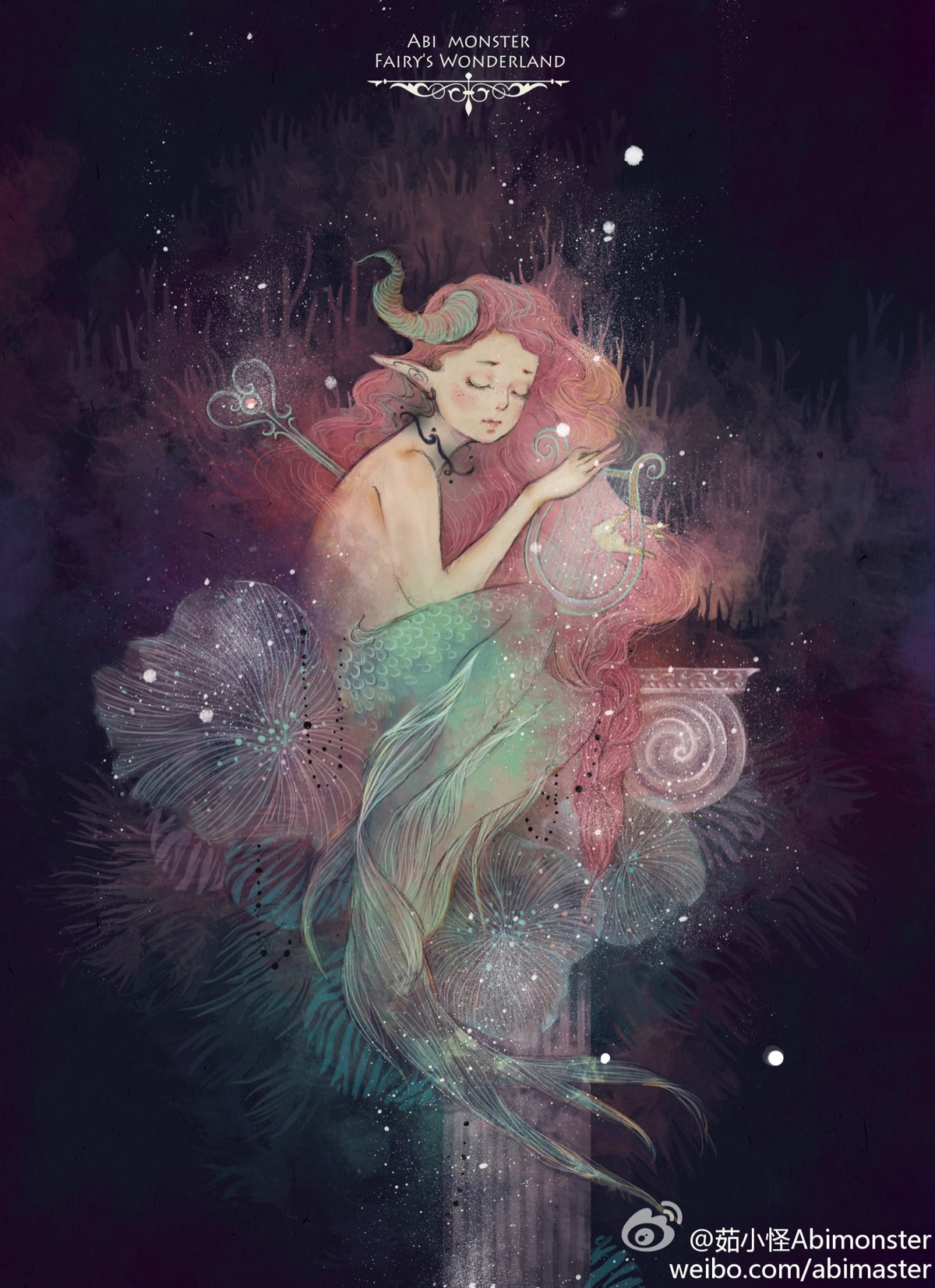 梦幻 水彩 插画 美人鱼