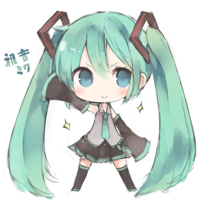 初音未来 q版 虚拟歌姬 p站 动漫 少女 双马尾 头像 插画 壁纸 手绘