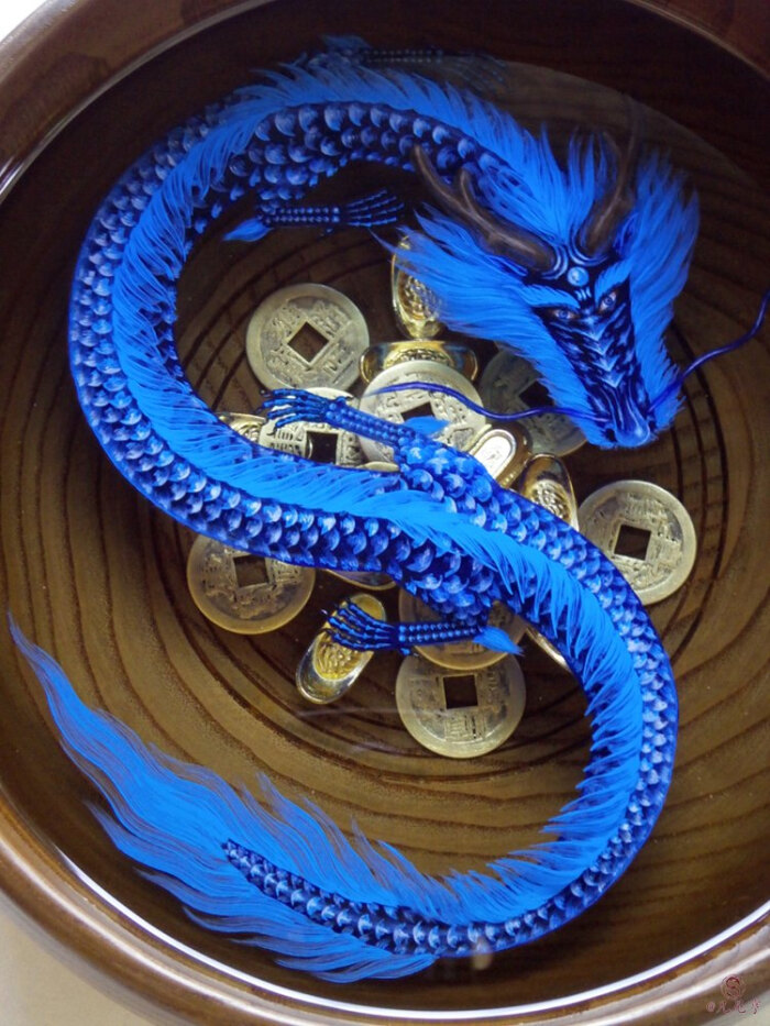海龙聚财 蓝龙 新兴3d树脂画艺术,用透明树脂分层立体绘制而成,一层