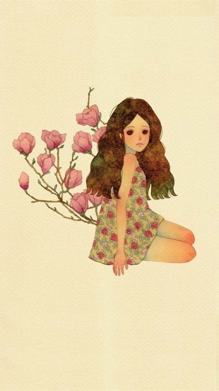 尺寸720*1280插画手绘 二次元美女 动漫 水彩 水粉画 韩国插画 壁纸