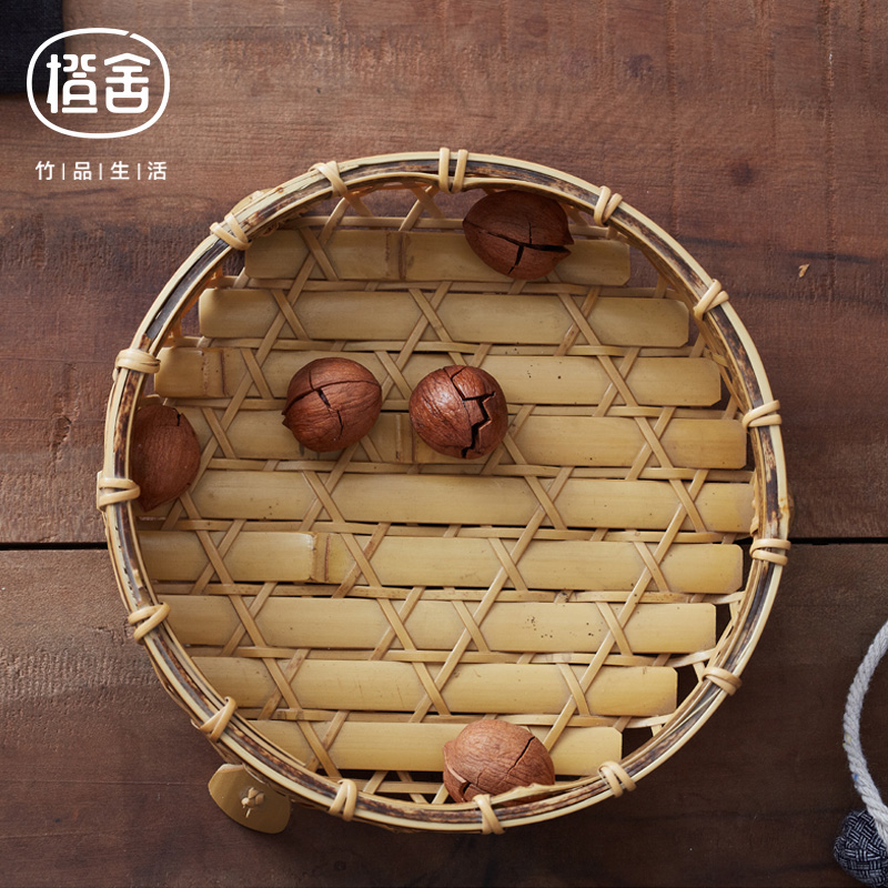 果盘#【橙舍】创意竹编果篮置物篮手工编织工艺收纳制品小号盘子 竹