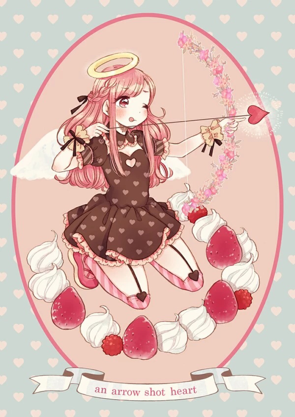 动漫二次元 可爱萝莉 粉色 天使丘比特 草莓奶油