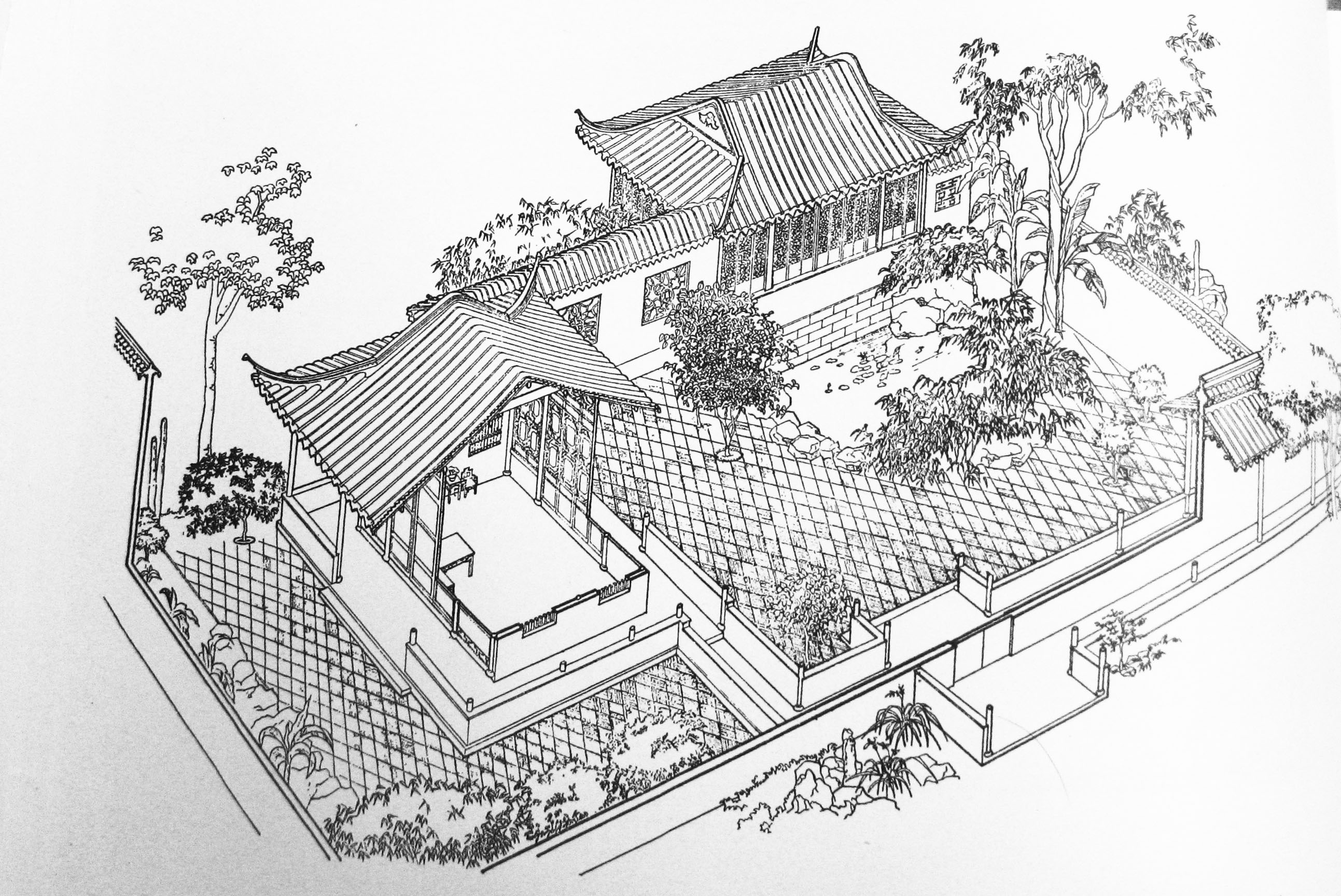 中国古代建筑简单手绘图片