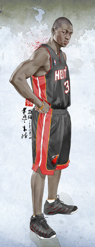 韦德,水彩,nba,篮球,插图,插画