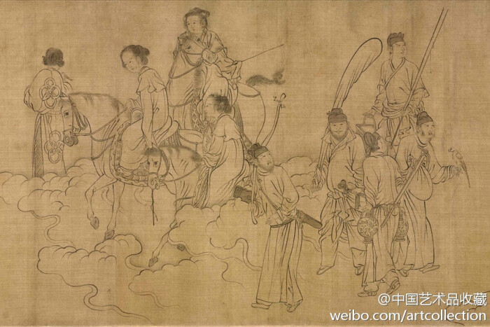 白描#【 北宋 李公麟 《西岳降灵图》 】卷,绢本,墨笔,26.5×513.