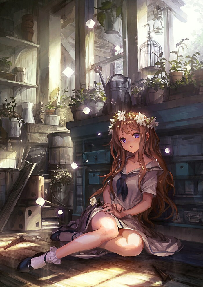 p站 二次元 插画 少女 头像 原创 壁纸 c 女孩 花冠 褶边短袜 画师