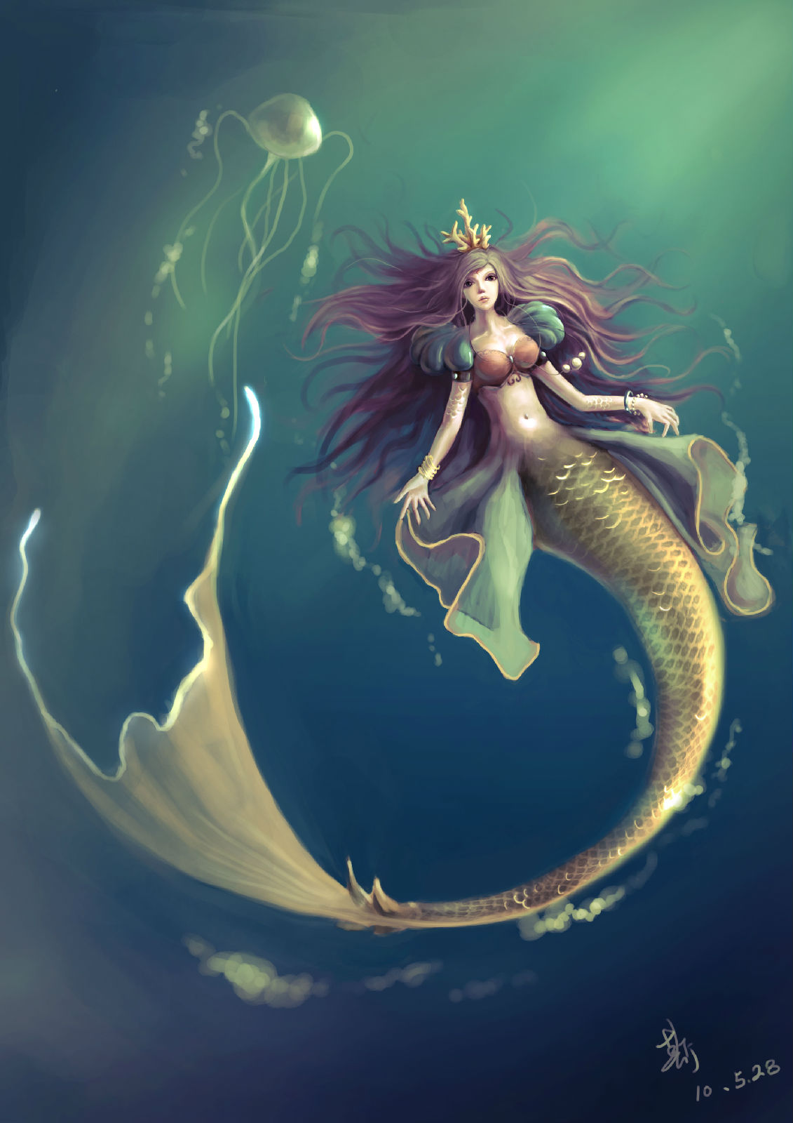 cg彩绘手绘美人小说美女游戏扉页插画美人鱼蛟人壁纸打屁股美女图片