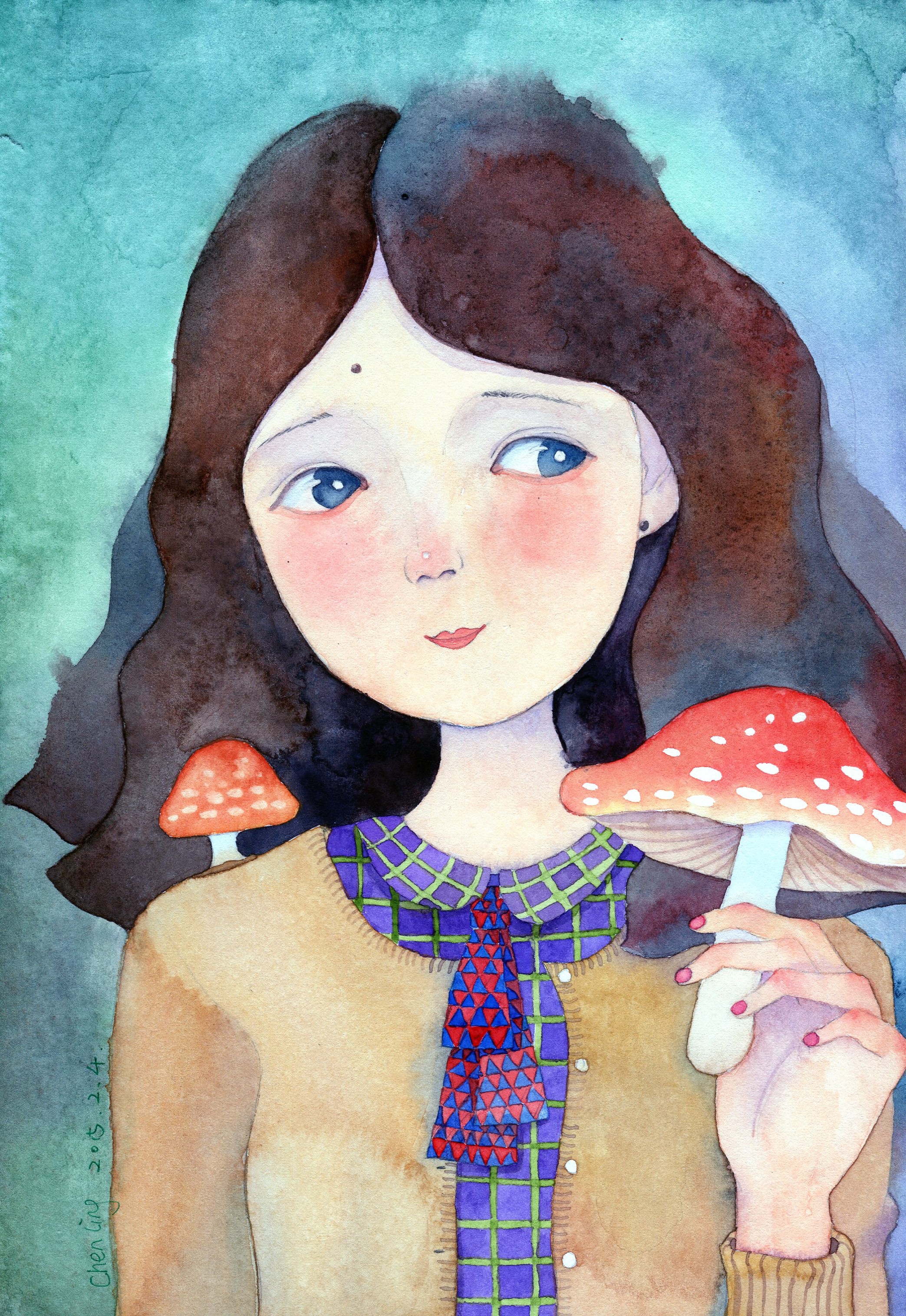 采蘑菇的小姑娘彩铅画图片