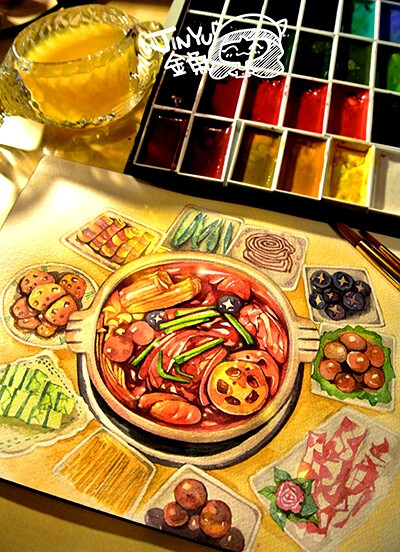 中国美食的画画墙画图片