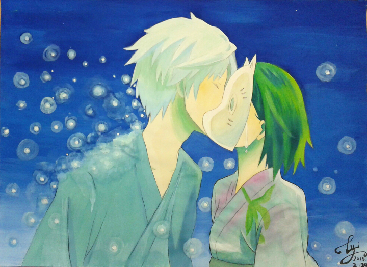 萤火之森水粉手绘插画动漫人物原创木子小兑