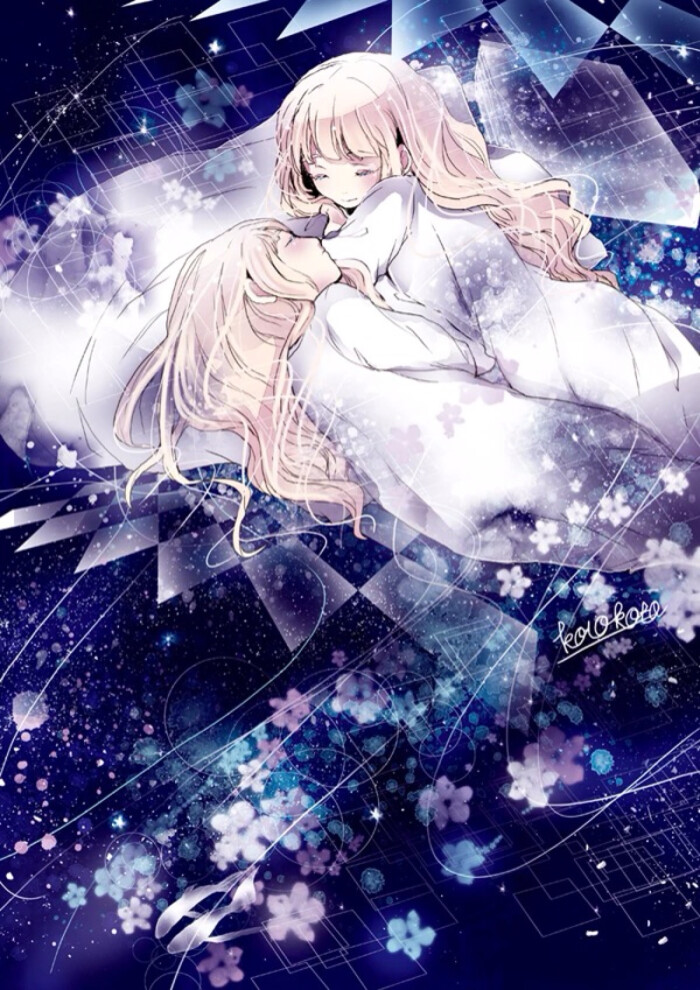 双生子 黄发 唯美梦幻浪漫 花瓣 养眼美图 插画 手机壁纸