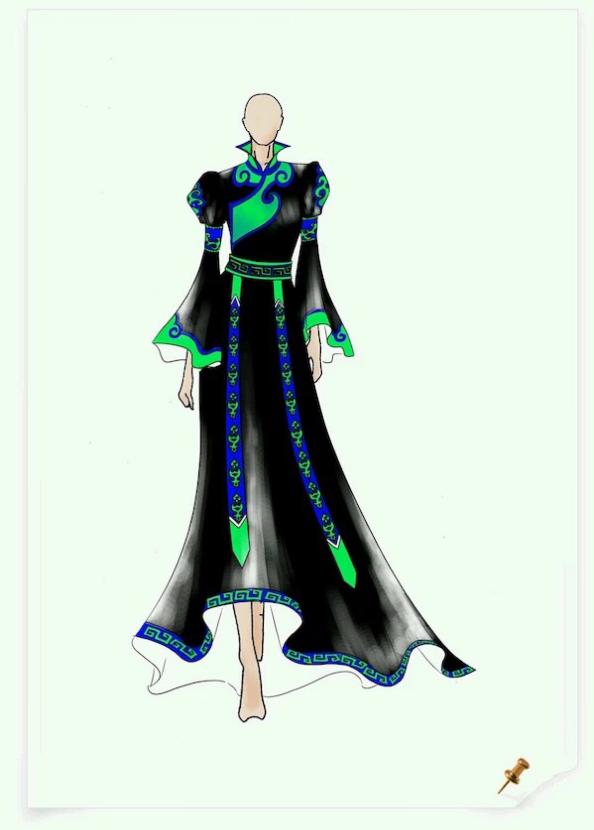 蒙古袍手绘服装设计
