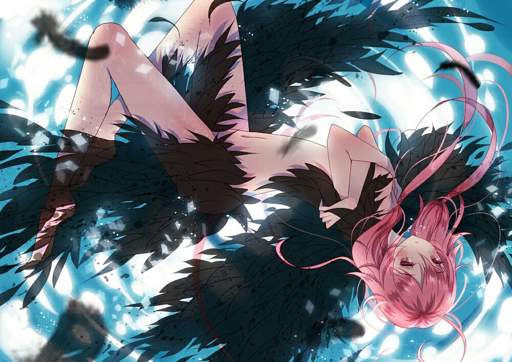 『domotolain』 p站 黑色羽翼 二次元 插画 少女 头像 手绘 壁纸 原创
