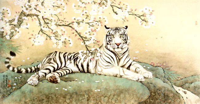 樱花老虎(国画 浙江美术馆馆藏-喻继高作品