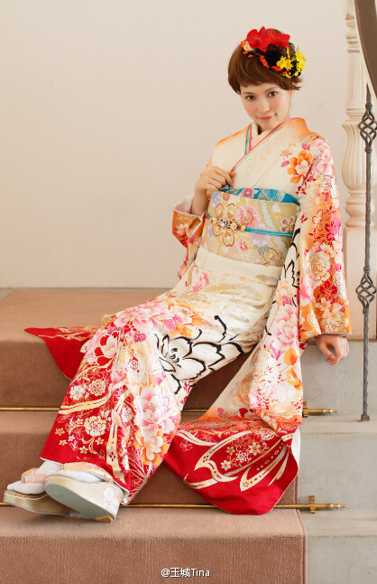 橘红,振袖,和服