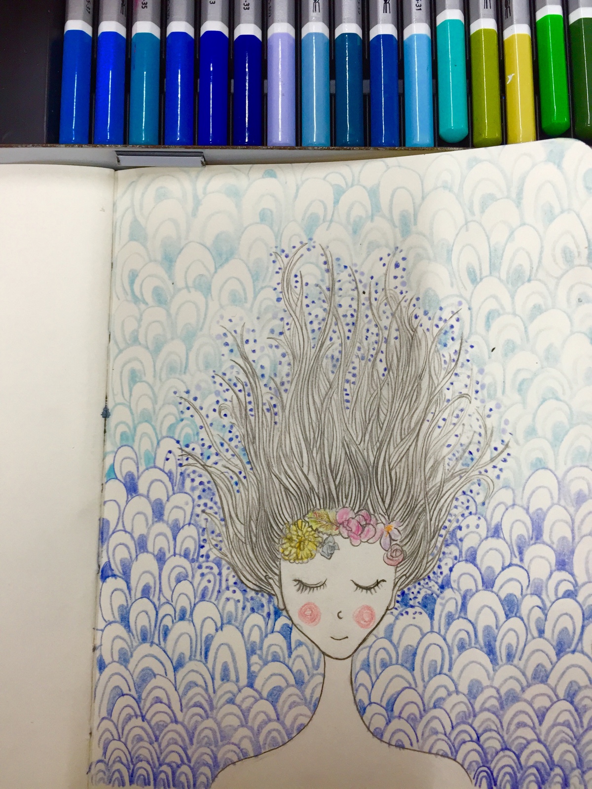 妈妈说我小时候一烦躁头发就会全竖起来 画着画着还是没把菇凉画成