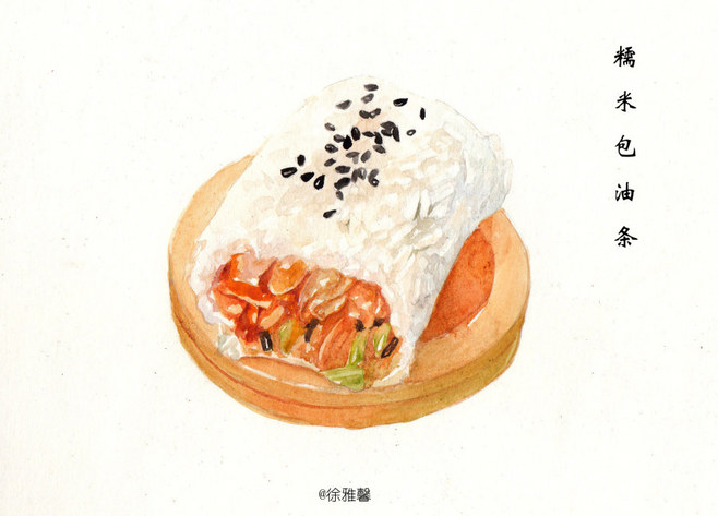 插图插画 涂鸦绘图 吃货福利 水粉彩铅 手帐素材 武汉美食 糯米包油条