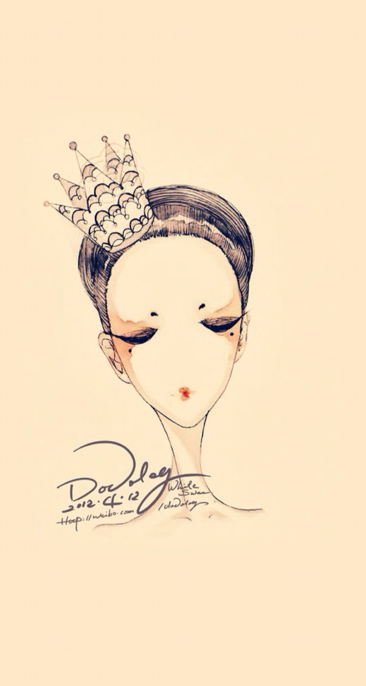 简单线条 插图插画 绘图手绘 铅笔彩铅 闭眼王冠皇冠 女王公主 唯美