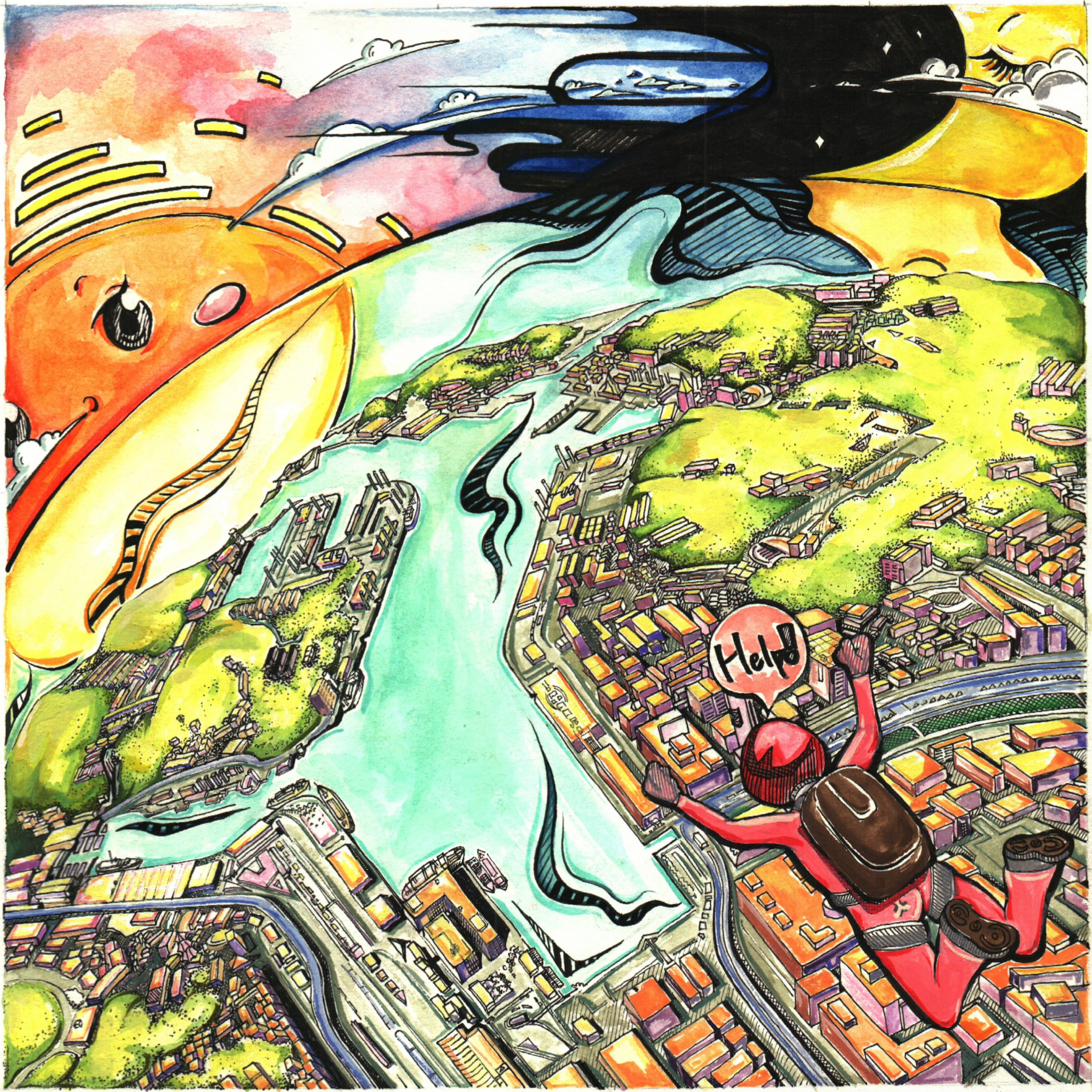 《俯视地球》 台北 图案课作业,彩色 手绘日记 插画故事 姜片鱼日记