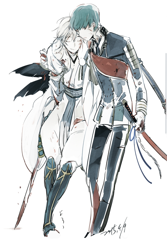 刀剑乱舞 三日月宗近 莺丸 小狐丸 鹤丸国永 p站 二次元 插画 少年