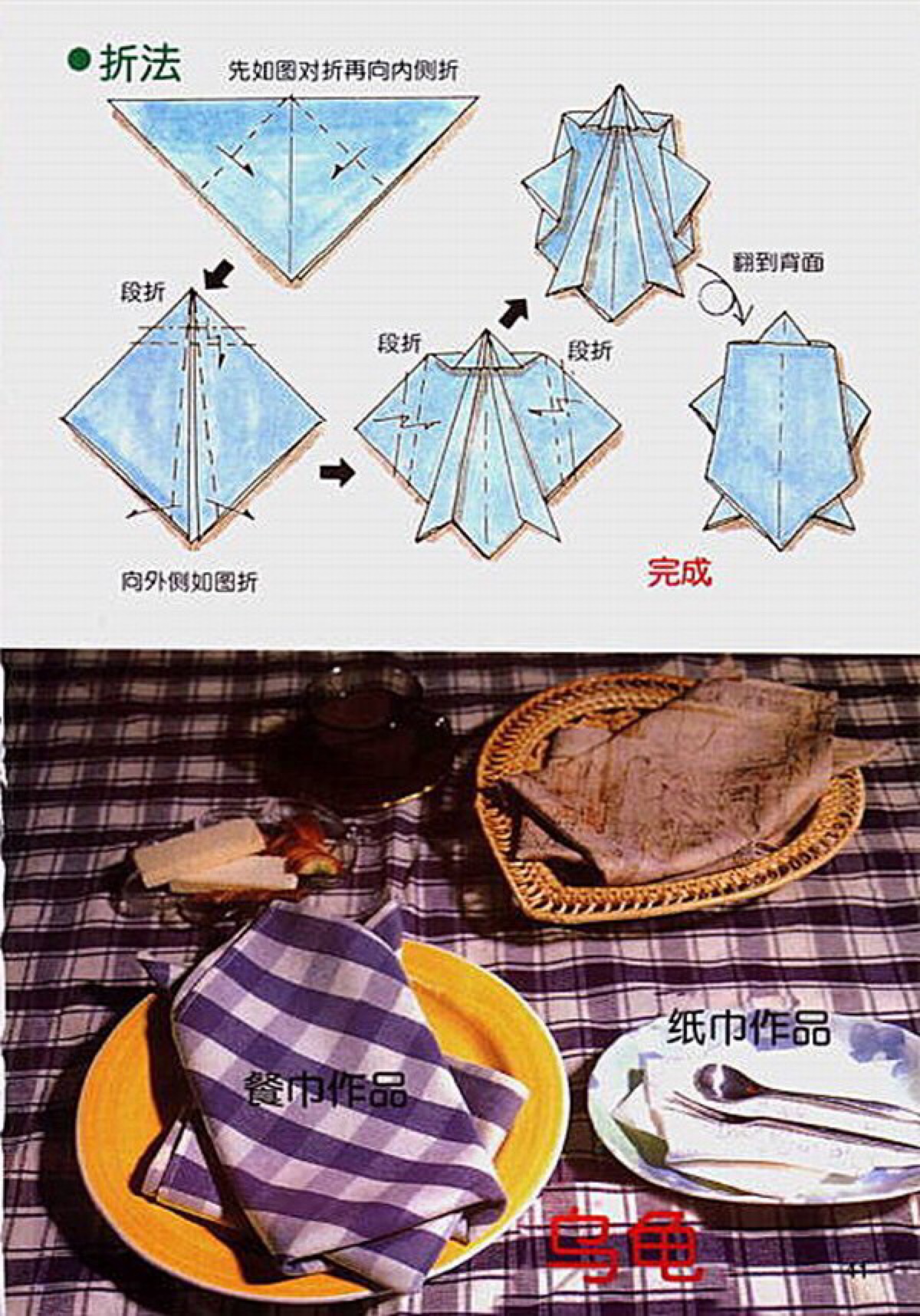 餐厅口布/餐巾/毛巾/手帕创意折叠:长寿龟