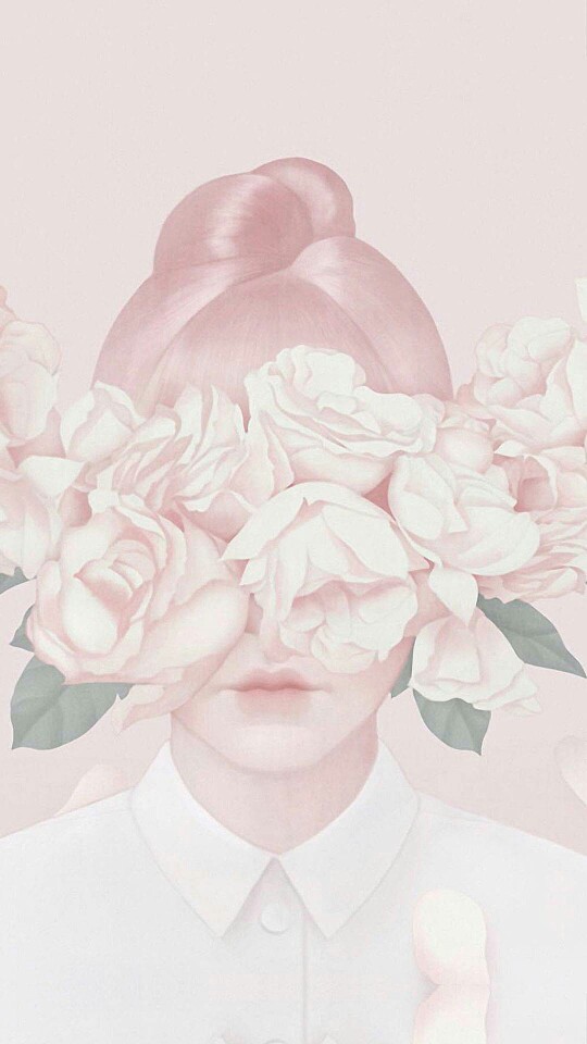 欧美简洁插画壁纸 花与少女 iphone壁纸