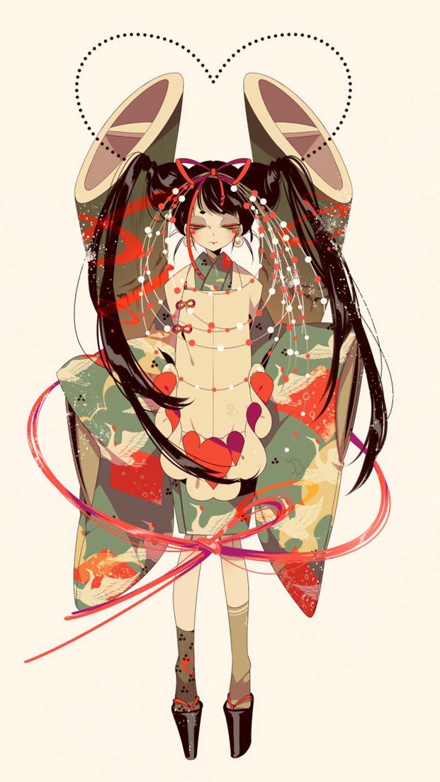 壁纸,妹纸,双马尾,竹筒,和服,设计,人物