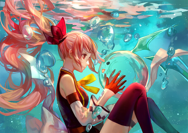 插画 水里 少女 水波 封面 头像 人物 p站 二次元 壁纸 水中 原创 ask