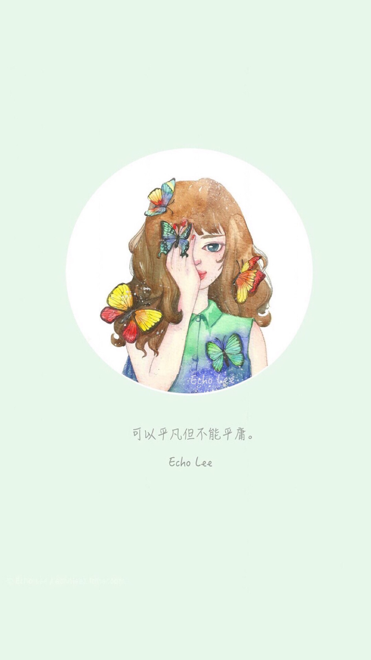 hi 壁纸 蝴蝶 女孩 手绘 励志句子