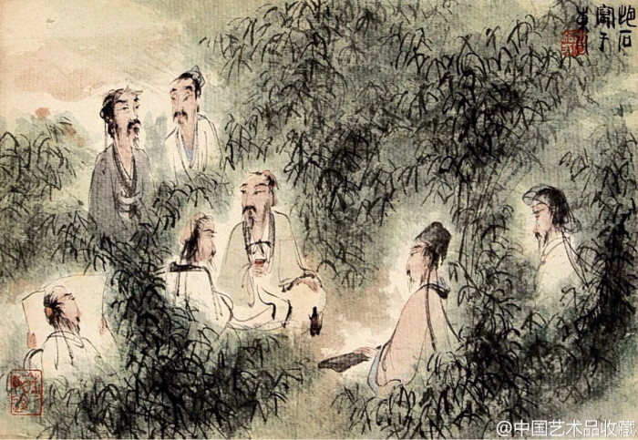 傅抱石自1943年以来以竹林七贤为题材创作的多个700_483