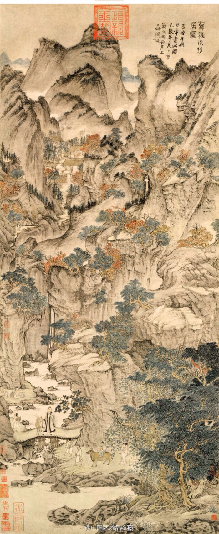 【元 王蒙 《葛稚川移居图》 】轴,纸本设色,139×58公分,北京故宫