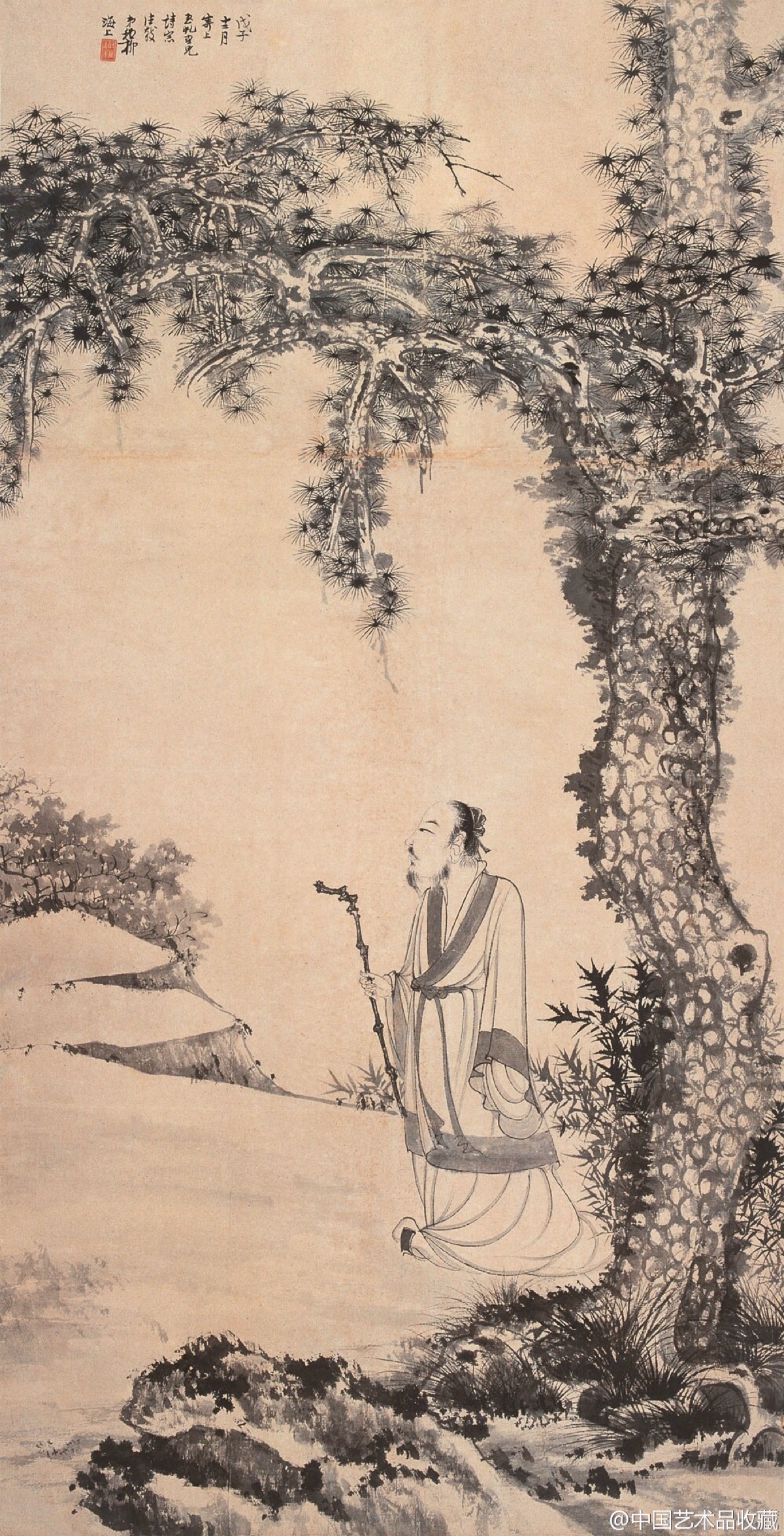 【 谢稚柳 《高士图》 】谢稚柳在专精花鸟,山水之外,亦兼画人物,与