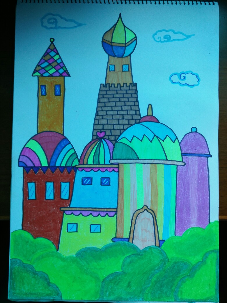 城堡蜡笔画教师范画图片