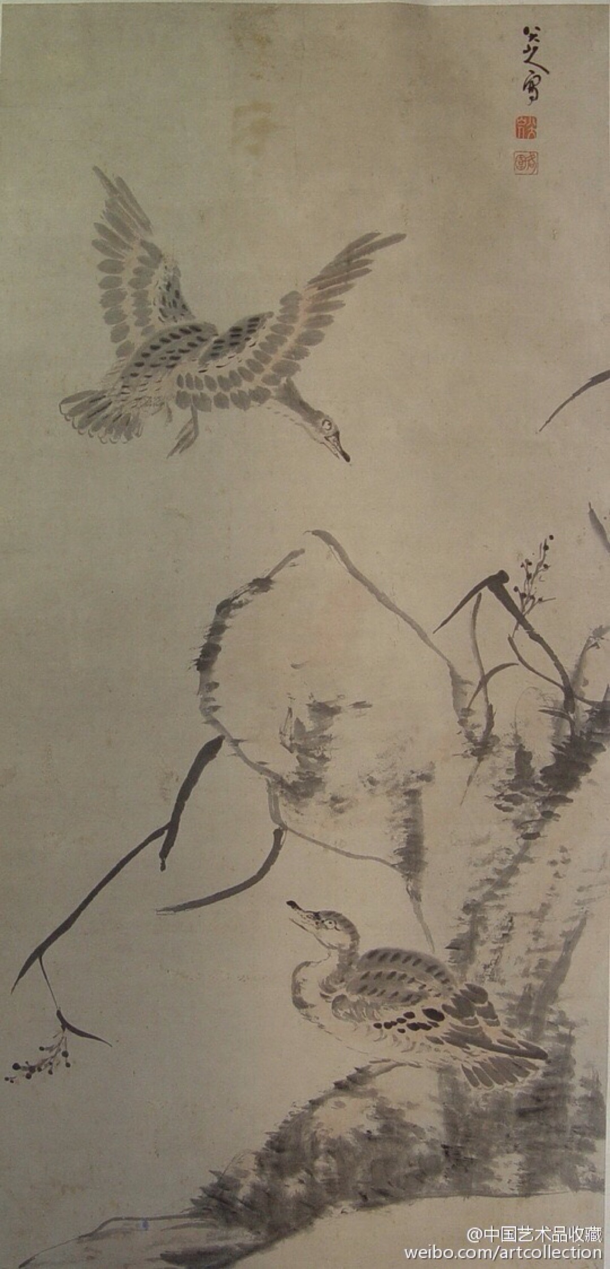 【清 朱耷 《芦雁图》 】立轴,纸本,187×90.5cm,河北省博物馆藏.