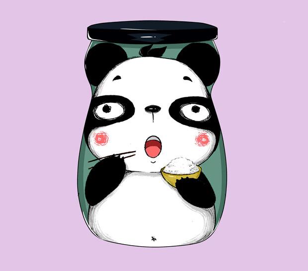 熊猫 瓶子 插画 q版(作者@y-章鱼丸子)